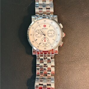 Michele Silver and White Chronograph Timepiece